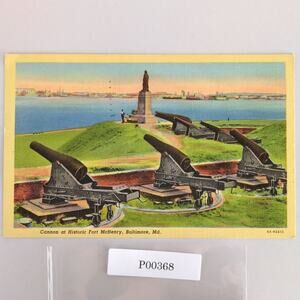 Cannon at Historic Fort McHenry Baltimore Maryland Vintage Linen Postcard 1953